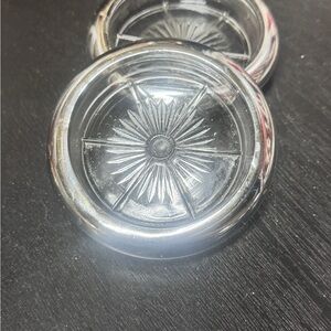 Vintage Mid-Century Glass & Metal Coasters – Set of 4 – Hollywood Regency Style